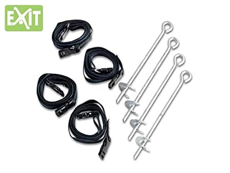 EXIT Verankerungsset / Erdankerset ( 4 Gurte + 4 Metallanker) / Sicherungsset für Trampoline / Sturmsicherung