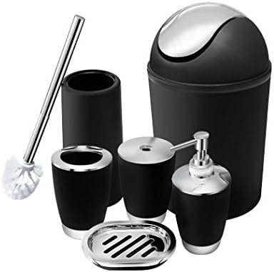 Stylish Bathroom Accessories Set for 6 psc ,Plastic Bath Ensemble Bath Set Lotion Bottles, Toothbrush Holder, Tooth Mug, Soap Dish, Toilet Brush, Trash Can