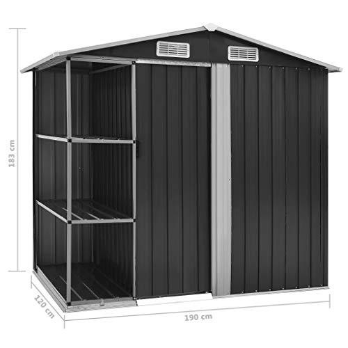 Tidyard Gartenhaus mit Regal Outdoor Geräteschuppen Geräteschrank Gartenhaus Schuppen Metallgerätehaus Anthrazit 205x130x183 cm Eisen – Bild 3