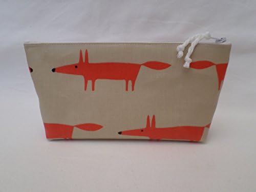 Handmade Oilcloth Make Up Cosmetic Bag - Scion Orange Mr Fox Mini Fabric