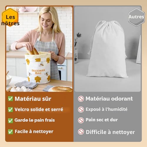 Reusable Beeswax Bread Bags 43cm x 33cm, Natural Beeswax Coated Cotton Storage Bags for Homemade Bread and Pastry with Buckle Closure (1PCS)