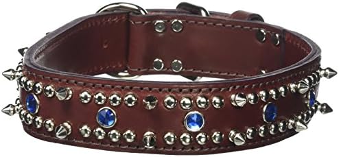 Leather Brothers 6020-BU27 1.5 by 27" Spiked Studded Jeweled Latigo Protector Dog Collar, X-Large, Burgundy