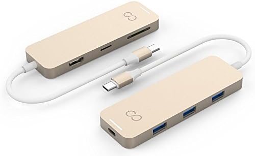 blucoilUSB Type-C Hub with 4K HDMI, 3X USB 3.0, USB-C Pass-Through Charging Ports, MicroSD / SD Card Reader Slots - Compatible with MacBooks, Chromebooks, Mac and Windows Notebooks (Gold)