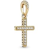 Lkwrideiny Gold plated Cross Dangle Charm 925 Sterling Silver Pendant,Jewelry Beads Gifts for Women Bracelet&Necklace