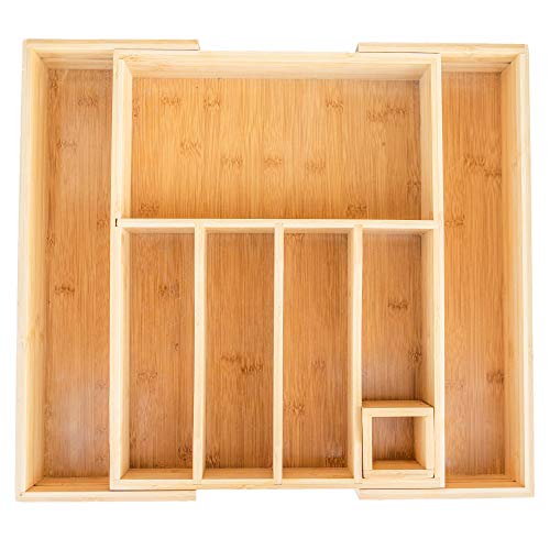 Bamboo Drawer Organizer Set "OVERSIZED" Expandable Kitchen Utensil