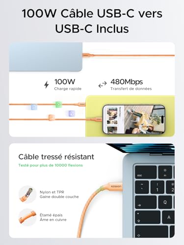 UGREEN Nexode Air 65W Chargeur USB C Rapide GaNInfinity avec Câble Compatible avec iPhone 17 Pro Max 16 Plus 15 14 13 12 Galaxy S26 S25 S24 Pixel 10 9 iPad MacBook Neo Air Pro M5 M4 M3 M2 M1 (Orange)