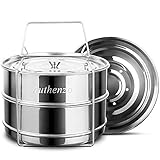 Authenzo Stackable Insert (Two Layers) with Sling for Instant Pot Accessories 6/8 QT-Stainless Steel Food Steamer for Pressure Cooker, Baking, Other Pans, Upgraded Interchangeable Lids Included