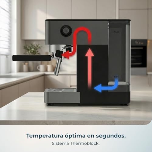 Cafetera Express Manual Cafelizzia 690 Grey. 1230-1465W, Bomba 20 Bares, 1 o 2 Tazas, Vaporizador, Tanque 1,5L, Thermoblock, Panel Táctil, Espresso de Barista en Casa