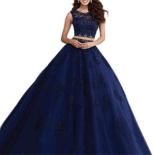 Womens Two Pieces Beaded Prom Gown Princess Lace Formal Quincenera Sweet 16 DressesSA191