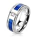 STR-0013 Stainless Steel Duo Tone Blue IP Round CZ Centered Maze Inlay Band Ring; Comes With Free Gift Box (13)