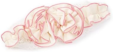 Girls Ivory Pink Piping Rosette Embellished Cotton Stretchy Headband