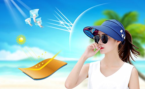 HINDAWI Sun Hats for Women Sun Hat Wide Brim UV Protection Summer Beach Foldable Visor Navy