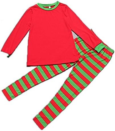 Family Matching Christmas Pajamas Set Mom Dad Deer Striped Sleepwear Outfits Pajamas Sets Stripes Homewear Outfit (10T =8-10 Years, Kid Red and Green Striped)