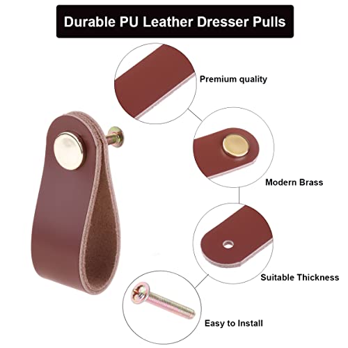 SAUYRASY Leather Dresser Knobs,6 Pack Knobs for Dresser Drawers, Leather Drawer Pulls for Cabinet, Doors and Drawers (Brown)