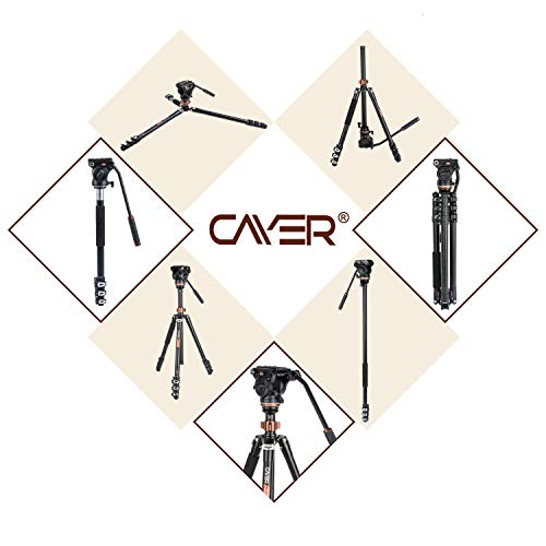 Cayer AF2451 Professional Video Camera Tripod 67 inches with Fluid Drag Head, 4-Section Compact Aluminimum DSLR Tripod Convertible to Monopod for DSLR Camera, Video Camcorder, Plus 1 Extra QR Plate
