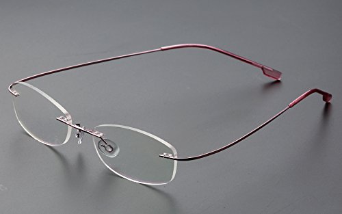 Agstum Mens Womens Titanium Alloy Flexible Rimless Frame Prescription Eyeglasses 51mm (Pink, 51mm)