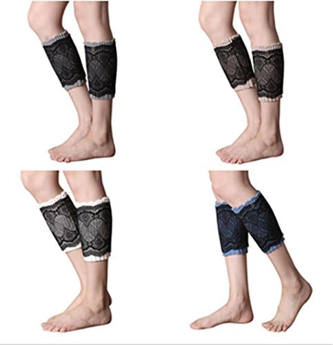 Women Leg Warmers Boot Socks, TAORE Crochet Knitted Stretch Lace Trim Boot Cuffs (Blue)