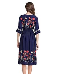 Vestido de cóctel de manga corta con bordado floral mexicano plisado