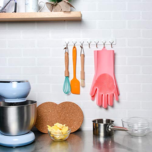UPGRADE Large Magic Saksak Silicone Gloves, SJ Silicone Cleaning Gloves for Kitchen Bathroom Cleaning, Pet Hair Care, Car Washing (1 Pair, Pink) - Thumbnail 7