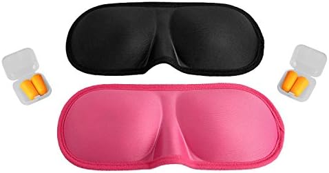 Thankmiss 3D Sleep Eye Mask&amp;Blindfold with Ear Plugs,one pair and 2 Sets of Earplugs,Perfect for Traveling,Flight,Nap or Yoga,Migraines,Lightweight,Blocks The Light(Pink and Black)