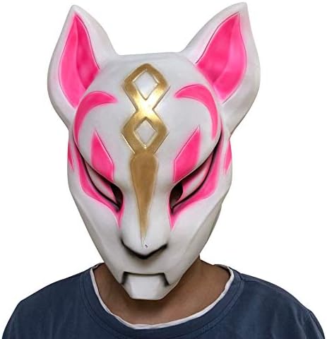 MostaShow Game Battle Royale Fox Kitsune Cosplay Drift Masks 100% Latex Head Masks Full Face Helmet Halloween Costume Party Masquerade Props (Co-01)