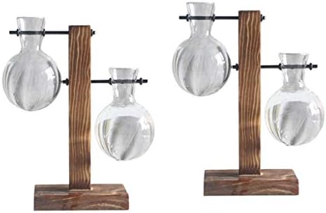 B セール開催中最短即日発送 Blesiya ２セット 花瓶 ガラス フラスコ型 容器 フラワーベース 水耕栽培用 試験管 木製スタンド フラワーポット