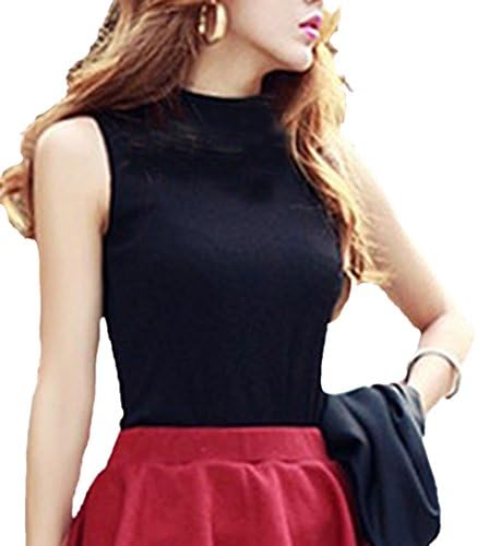 Women's Mock Turtleneck Fullback Sleeveless Shaping Tank Top Shirt Tops Black Medium