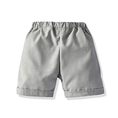 Little Boys Gentleman Formal Suit Set with Vest, Short Pant,Short Shirt, Bow Tie,Baby Boys Short Sleeve Wedding Clothes 4Pcs Outfit (Gary, 1-2T/80) - Thumbnail 4