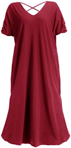 Arisol Women's Casual Pleated Short Sleeve Plus Size Party Maxi Long Dresses (Maroon,Medium)