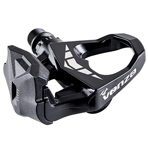 Venzo Road Bike Clipless Pedals 9/16″ Sealed Alloy Body – Tension Adjustable- Look Keo Compatible with Floating (7°) Cleats Black