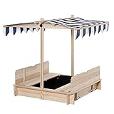 Outsunny Wooden Kids Sandbox with Cover, Children