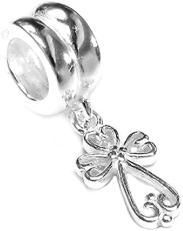 Filigree Heart Cross Dangle Faith Charm Bead Fits European Brand Charms Bracelet