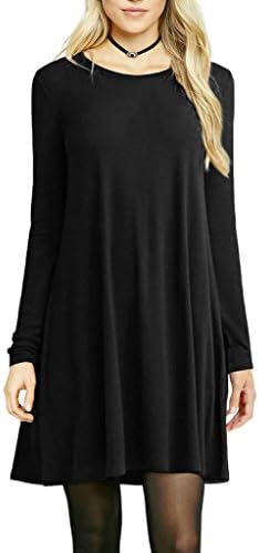 SETENOW Women's Long Sleeve T-Shirt Dress V-Neck Casual Loose Tunic Top Shirt