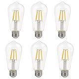 La Farah Edison LED Bulb 6W Non-Dimmable 6 Pack, E26 LED Filament Bulb, Antique ST58 Shape, 60 Watt Equivalent, 2700K,Warm White,600lm, Vintage Edison Bulb Clear, ETL Listed