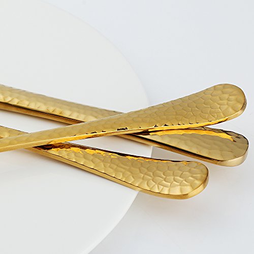 Buyer Star 5-Pieces Flatware Set, Gold Silverware Utensils Stainless Steel Reusable Wedding Dinnerware Cutlery Set, Dessert Spoon Teaspoon Table Knife and Fork - Thumbnail 5