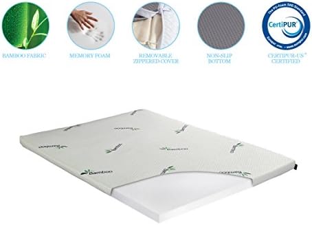 Suiforlun 2 inch Memory Foam Mattress Topper with Removable Bamboo Fabric Zippered Cover,Queen