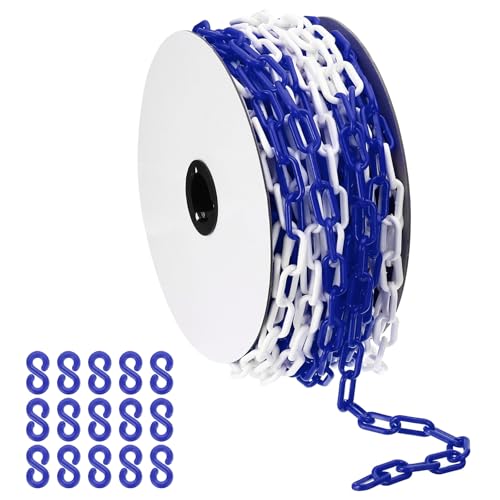 PATIKIL Blau/Weiße Kunststoffkette, 115 ft 6mm Absperrkette Sicherheitsbarriere Große Gliederkette Lang für Warnsicherheit Parkplatz, Personenkontroll