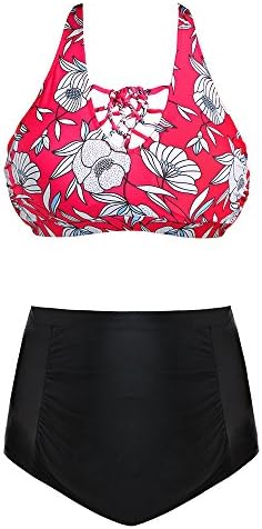 BuyBai Fashion Women's Floral Top High Waisted Sexy Halter Plus Size Bikini Swimsuit Bathing Suits