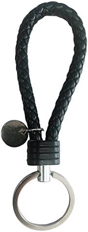 Weave Leather Key Chain - Yithings Keyring Key Holder Metal Stainless Steel Key Rings (Black)