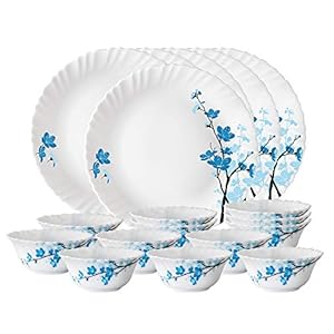 Larah by BOROSIL Glass Mimosa Thali Set (White) – 18 Pieces