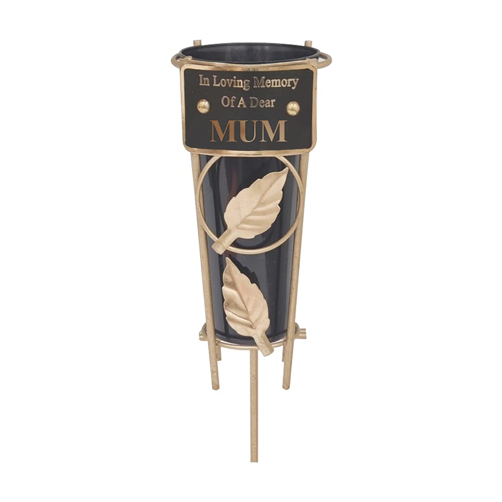 Grave Vases with Spike Grave Ornaments - Memorial Plaques/Black Vases Flower Holders with Personalised Quotes; Metal Spikes Grave Decorations in Loving Memory of your Loved Ones (Mum)