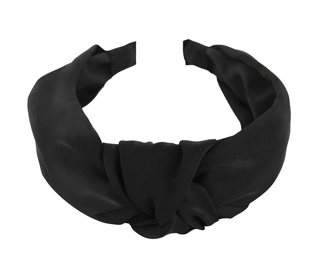 axy Hair Band with Knot and Satin Covered Vintage Beautiful Headband Hair Accessories Ladies Headband HR35A (Black)