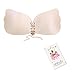 Self Adhesive Bra, Strapless Sexy Deep V Reusable Wing Shape Bra Backless Invisible Push Up Bra with Drawstring D Nude