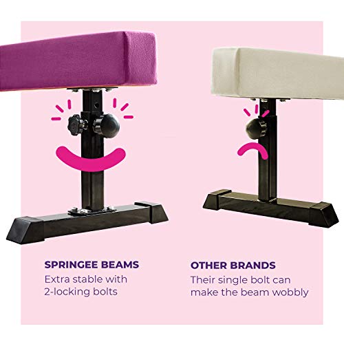 Springee 8ft Adjustable Balance Beam - Gymnastics Equipment for Home - Solid Suede Balance Beam