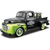 1948 F 1 Pickup Truck with 1948 FL Panhead Motorcycle Black and Green 1/24 Diecast Models 32171bk-grn