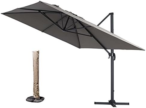 HereDeco Luxury Outdoor 10ft x 10ft Square Hanging Roma Offset Umbrella 360 Rotation Patio Sun Shade Cantilever Crank Canopy with Umbrella Cover (Gray)