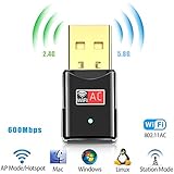 Mini USB Wifi Adapter 600Mbps - Dual Band 2.4G/5G Mini Wi-fi ac Wireless Network Card Dongle with High Gain Antenna For Desktop Laptop PC Support Windows XP Vista/7/8/8.1/10 (Mini Wifi 600MBPs)
