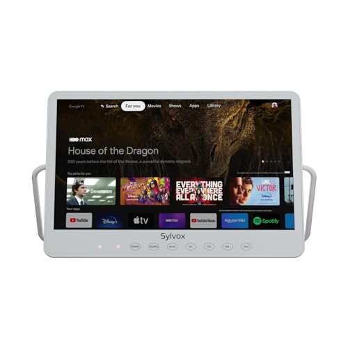 SYLVOX Smart Portable TV, 15.6'' Rechargeable Television 12V 10000mAh Battery Operated TV, IP66 Waterproof, Wireless, Google Assistant, Small Television for Bedroom Bathroom Kitchen Camping