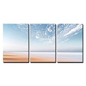 3 Piece Canvas Wall Art - Light Blue Sky and Seashore - Modern Home Art Stretched and Framed Ready to Hang - 16"x24"x3 Panels