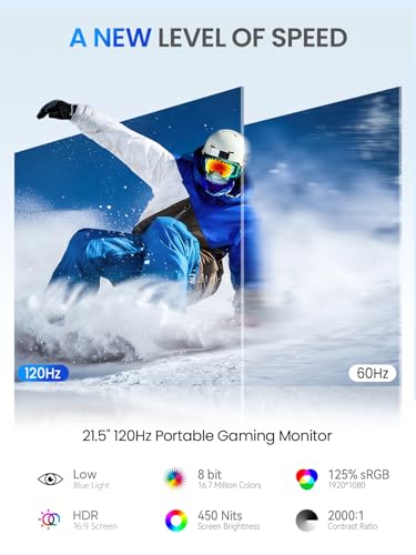 UPERFECT 21.5 Inch 120Hz QLED Touchscreen Portable Gaming Monitor 125% sRGB 2000:1 Contrast 1080P Large Display with 180° Integrated Mount USB-C HDMI for Laptop/PC/Game Console, VESA Compatible